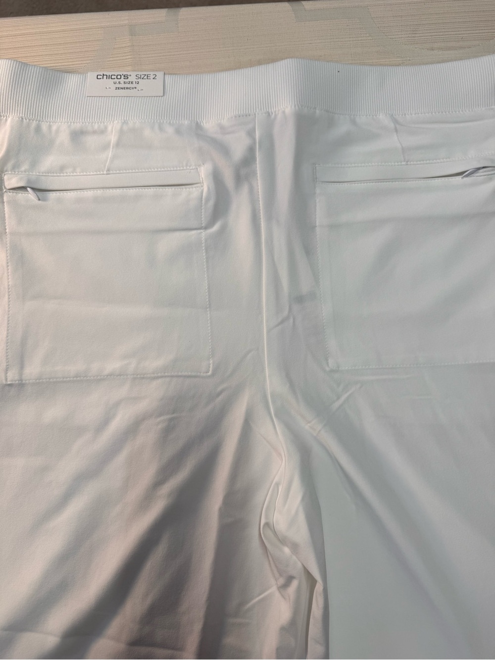 Chico's Women's White Stretch Chinos with Front Zip Pockets - Picture 7 of 10